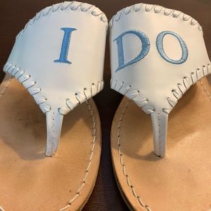 “I Do” white w blue embroidered Jack Rogers; Size 8;